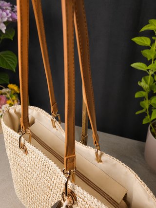 Bolso shopper rafia natural asas piel - nuevo