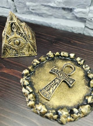 Set Egiziano Piramide Vassoio Ankh Gesso