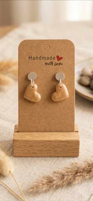 Pendientes Corazón Arcilla Polimérica Dorados
