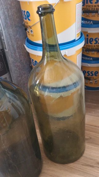 2 Damigiane Vetro Verde Vintage