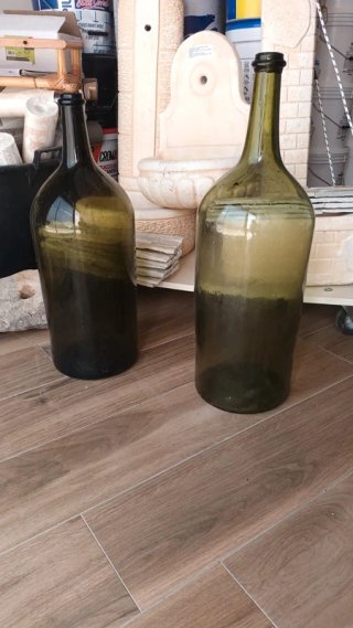 2 Damigiane Vetro Verde Vintage