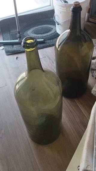 2 Damigiane Vetro Verde Vintage
