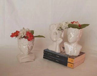 Set 3 Portapiante Ceramica Testa Donna