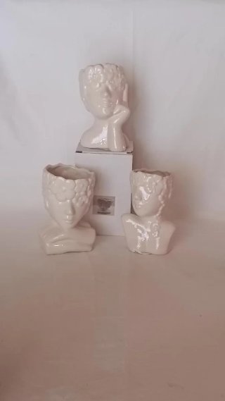 Set 3 Portapiante Ceramica Testa Donna