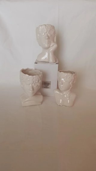 Set 3 Portapiante Ceramica Testa Donna
