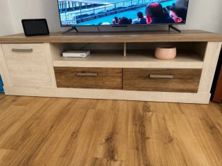 Mueble TV madera y beige