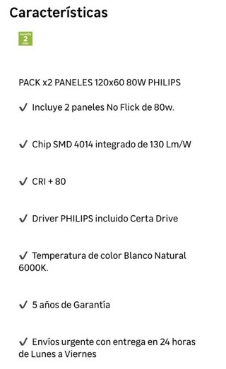 2 Paneles LED Phillips 120x60 80W 8800Lm 6000 K