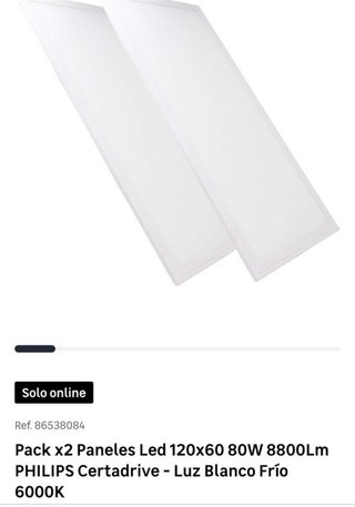 2 Paneles LED Phillips 120x60 80W 8800Lm 6000 K