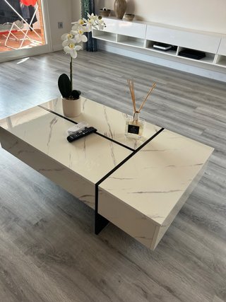 Mesa de centro salón mármol y madera