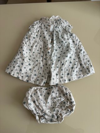 Conjunto bebé vestido y braguita estrellas