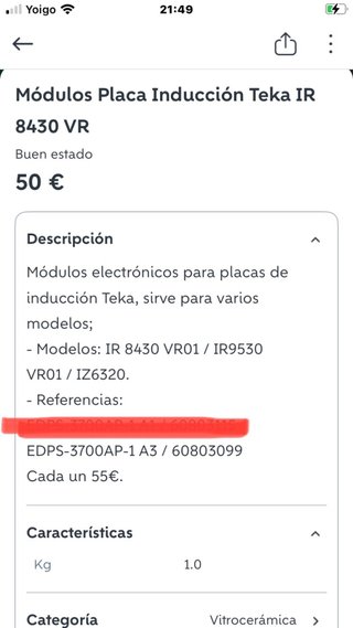 Placa inducción Teka IR8430 recambios