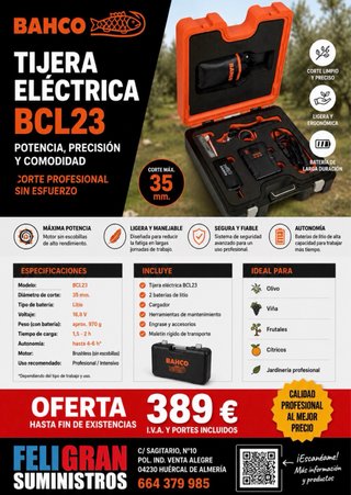 Tijera Eléctrica Bahco BCL23 - Corte Profesional