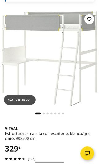 Cama Alta IKEA VITVAL con Escritorio