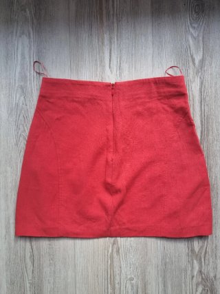 Mini Falda Zara Roja Efecto Lino