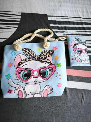 Bolso y neceser niña gato rosa
