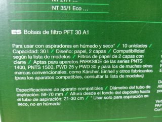 Bolsas filtro Aspiradoras PARKSIDE 10 uds