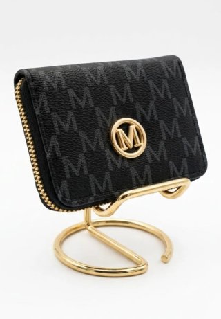 Cartera Billetera Tarjetero Negra con Detalles Dor