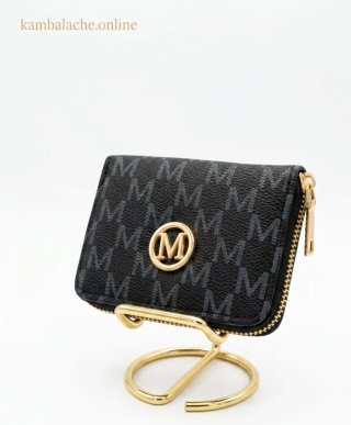 Cartera Billetera Tarjetero Negra con Detalles Dor