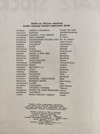 TINTIN EN EUSKERA – Ikatz Stocka – Elkar 1984