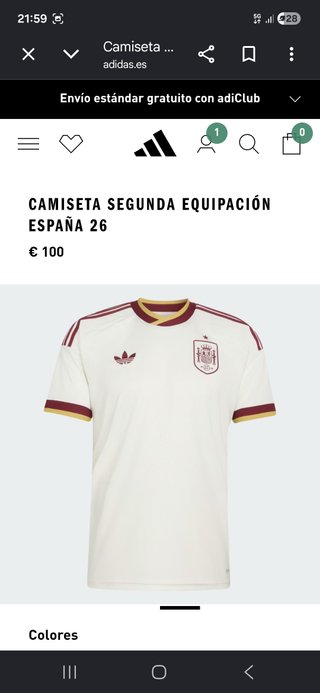 Camiseta Adidas España Segunda Equipación XXXL