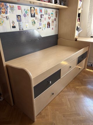 Cama nido madera beige y gris