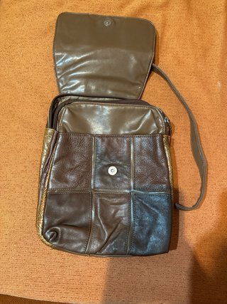 Zaino in pelle patchwork marrone e oro
