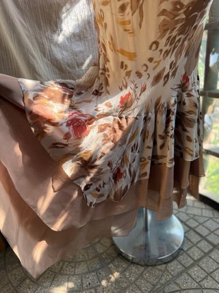 Abito lungo cerimonia seta beige/marrone