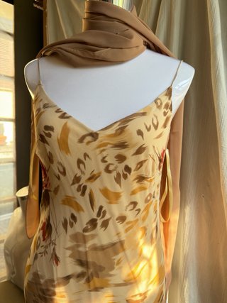Abito lungo cerimonia seta beige/marrone