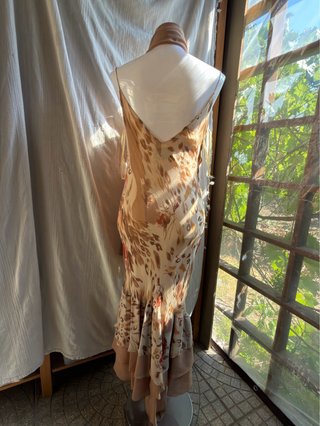 Abito lungo cerimonia seta beige/marrone