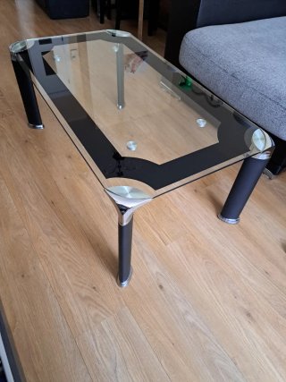 Mesa de centro cristal y metal negra