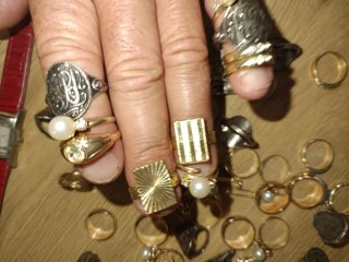Anillos vintage león caballo perlas etc