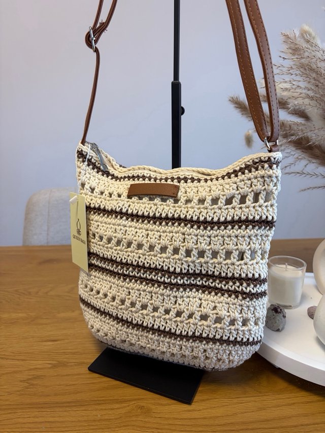 Bolso Bandolera Crochet Boho Vera Beige/Marrón