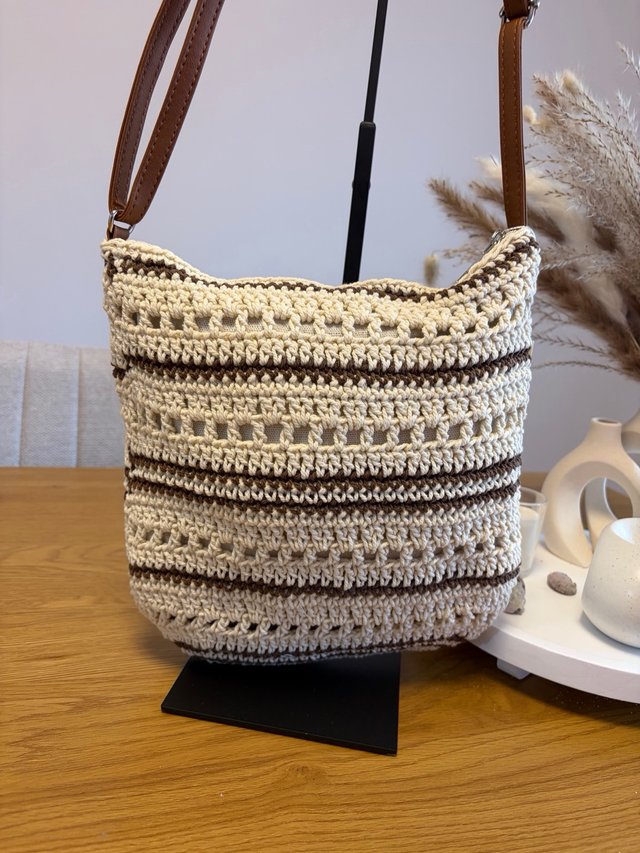 Bolso Bandolera Crochet Boho Vera Beige/Marrón