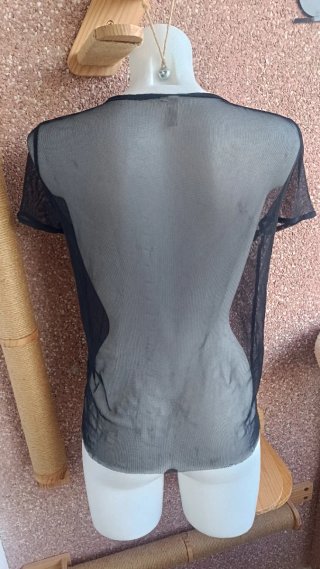 Camiseta negra transparente bordada