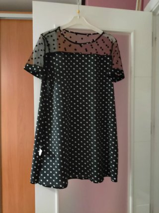 Vestido negro lunares talla única