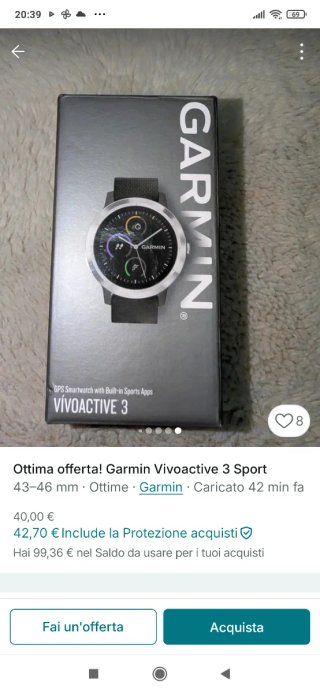 Garmin Vivoactive 3 Smartwatch Nero/Argento