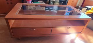 Mueble de salón madera y azul