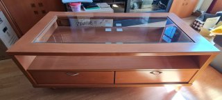Mueble de salón madera y azul