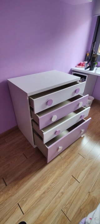 Cómoda infantil 4 cajones blanco y morado