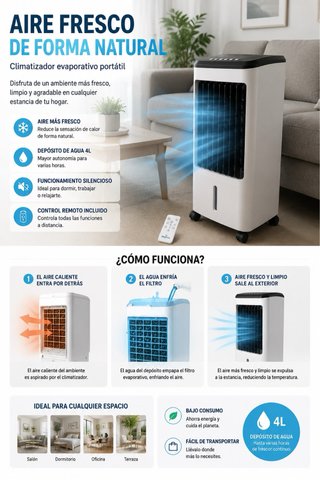Aire Acondicionado Portátil 4L | Climatiza-Evapora