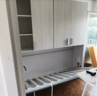 Mueble cama abatible azul y blanco