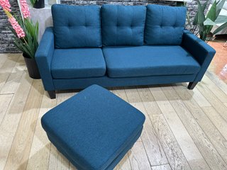 Sofá modular azul con puf convertible