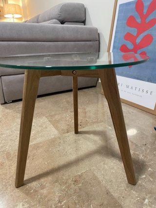 Mesa auxiliar cristal y madera 50cm