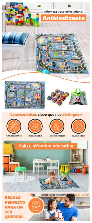 Alfombra de Juegos para Niños + 9 Coches de Tela