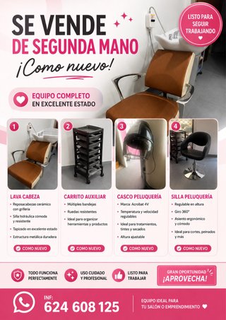 Equipo Peluquería Completo: Lavacabezas, Carrito,