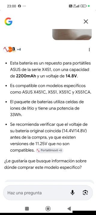 Batería portátil Asus X451 Li-ion 14.8V
