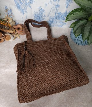 Borsa shopper in rafia marrone grande