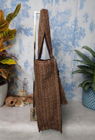 Borsa shopper in rafia marrone grande