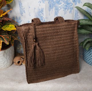 Borsa shopper in rafia marrone grande