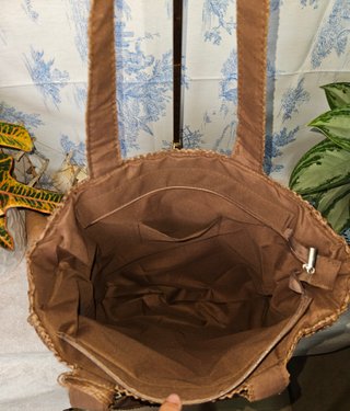 Borsa shopper in rafia marrone grande